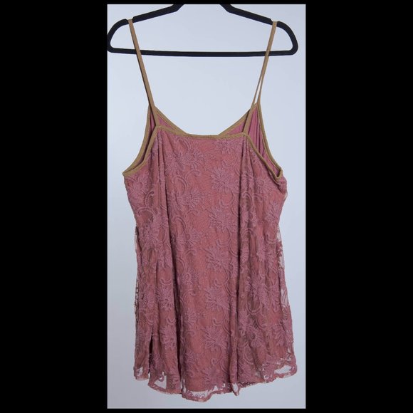 Logo Lavish Womens Pink/Brown Embroidered Spaghetti Strap Sleeveless Top XL EUC - Picture 3 of 3